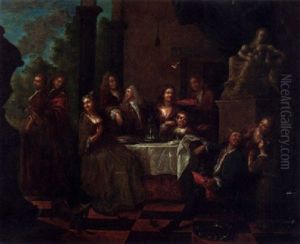 Elegant Company At A Table On A Terrace by Balthasar Van Den Bossche