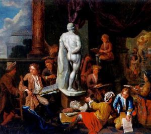 Die Malschuler Der Akademie Zeichnen Einen Mannlichen Marmorakt by Balthasar Van Den Bossche