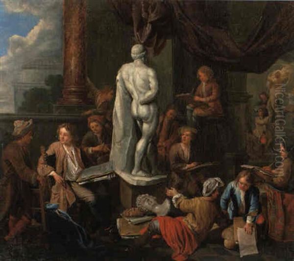Junge Kunstler Beim Zeichnen In Einer Akademie - view 1