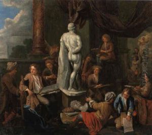Junge Kunstler Beim Zeichnen In Einer Akademie by Balthasar Van Den Bossche