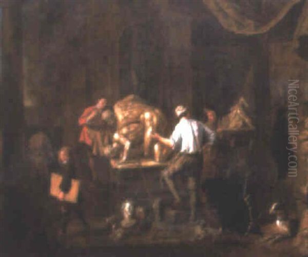 A Sculptor Copying A Model Of The Wrestlers - view 1