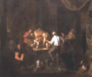 A Sculptor Copying A Model Of The Wrestlers by Balthasar Van Den Bossche