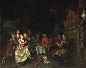 Fr"hliche Festgesellschaft Vor Dem Kamin by Balthasar Van Den Bossche