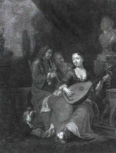 Elegant Company Making Music On A Terrace by Balthasar Van Den Bossche