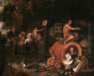 An Interior Of An Artist's Studio With An Apprentice Sprawled On The Floor, Amongst A Collection Of Books, by Balthasar Van Den Bossche