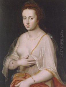 Portrait Of A Lady Wearing A Pearl Necklace, Bracelets And A Gossamer Wrap