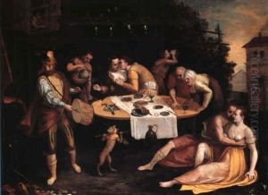 Eksterior Med Festklaedte Mennesker Omkring Et Bord by Ernst-Gotthilf Bosse