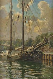 Ewer Im Hafen Von Eckernforde by Karl Boessenroth