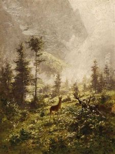 Reh In Herbstlicher Gebirgslandschaft by Karl Boessenroth