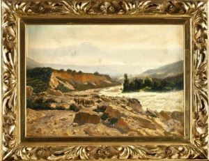 Tiroler Landschaft Mit Figurenstaffage by Karl Boessenroth