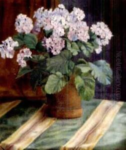 Blumentopf Auf Gestreifter Decke by Albert Bosshard