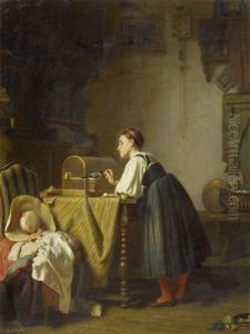 Interieurszene Mit Einem Madchen by Johann Caspar Bosshardt