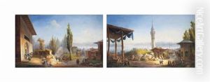 A View Of Constantinople From Scutari Over The Bosphorus With Figures By A Fountain; A View Of Constantinople Over The Galata Tower... (pair)