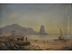 Mittelmeerlandschaft Mit Historischer Szenerie Der Italienischen Befreiungskriege Unter Garibaldi