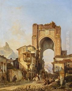 Belebte Strase Mit Maurischem Stadttor