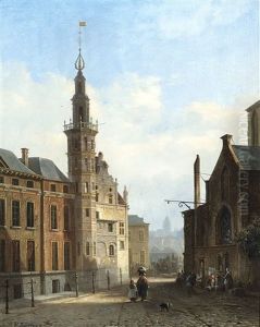 A Street Scene In A Sunlit Town by Francois Antoine Bossuet
