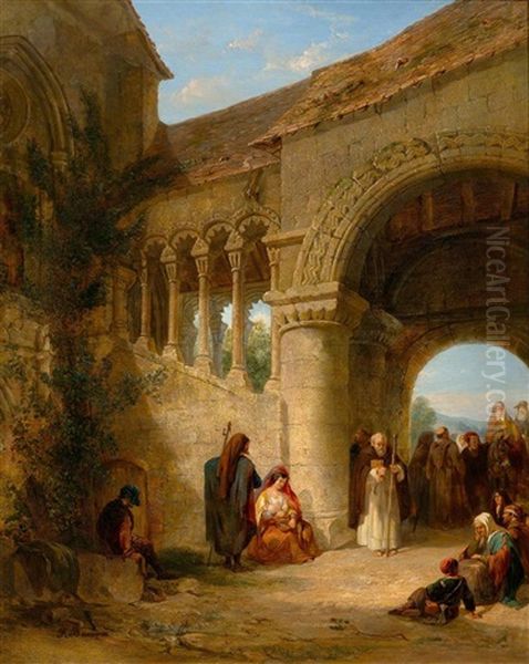 A Group Of Pilgrims Before A Cathedral In Southern Spain - view 1