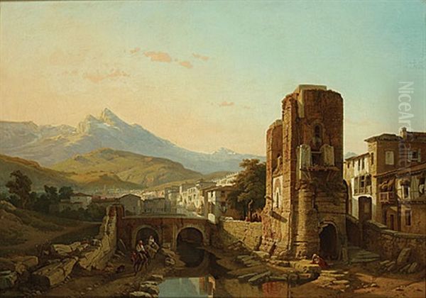De Ruine Van Een Uitkijktoren In Een Stad In De Bergen - view 1