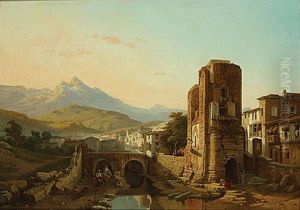 De Ruine Van Een Uitkijktoren In Een Stad In De Bergen
