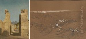 L'entree Des Ruines (+ Paysage; 2 Works) by Francois Antoine Bossuet