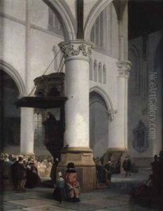Kircheninterieur Wahrend Eines Gottesdienstes by Francois Antoine Bossuet