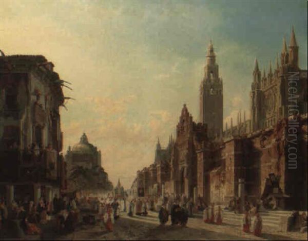 Religious Procession Along La Giralda, Sevilla - view 1