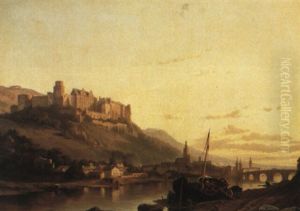 A View Of Heidelberg And The River Neckar by Francois Antoine Bossuet