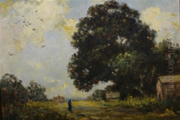 Landscape With Large Tree, Barns And Figure - view 1