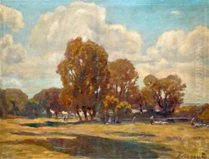 Autumn Landscape With Figures by Istvan Bosznay