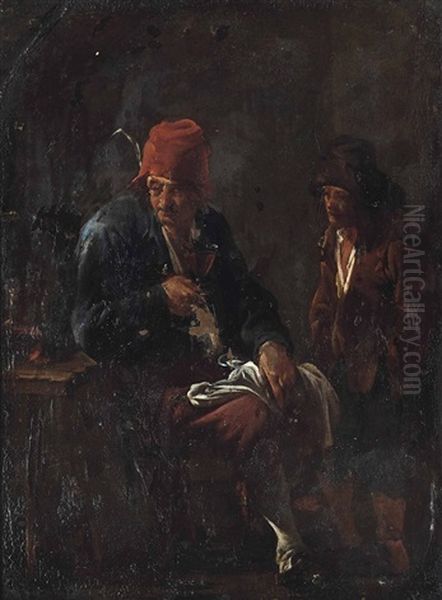 Two Peasants Drinking At A Table, In An Interior - view 1