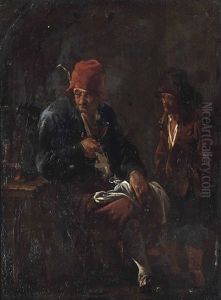 Two Peasants Drinking At A Table, In An Interior by Andries Dirsksz Both