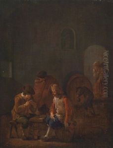 Kartenspielende Und Zechende Bauern In Einem Kellergewolbe by Andries Dirsksz Both