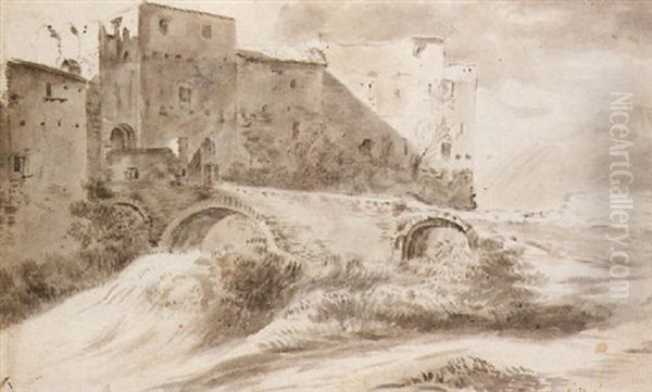 Italianate Landscape, With A Bridge Leading Up To A Town Gate - view 1