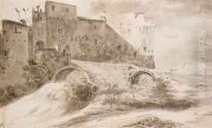 Italianate Landscape, With A Bridge Leading Up To A Town Gate