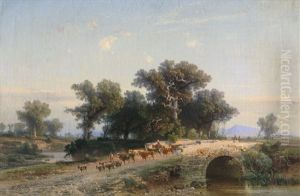 Toskanische Landschaft Mit Steinerner Brucke Und Hirten Toskanische Landschaft Mit Steinerner Brucke Und Hirten