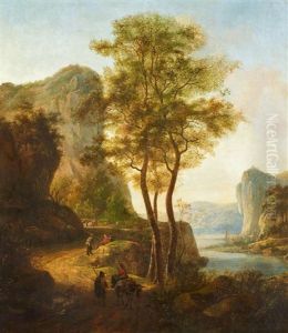 Gebirgslandschaft Mit Reisenden Am Fluss by Jan Both