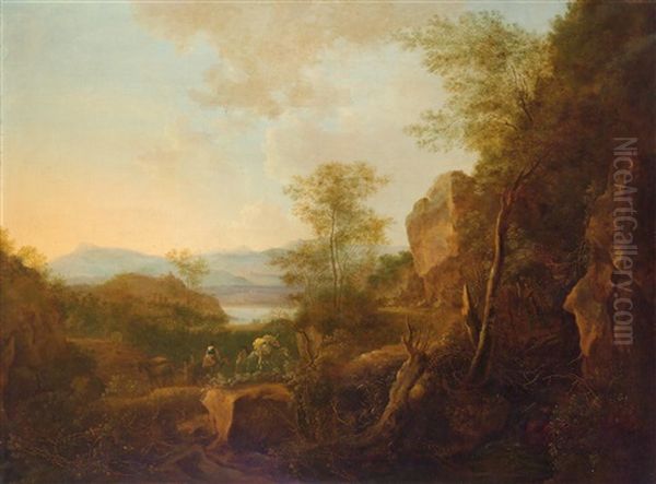 A Southern Mountain Landscape With Travellers - view 1