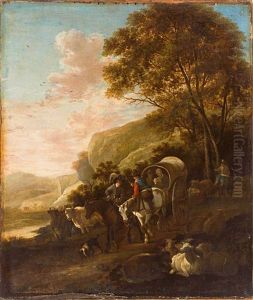 Romische Landschaft Mit In Die Tiefe Fuhrendem Weg