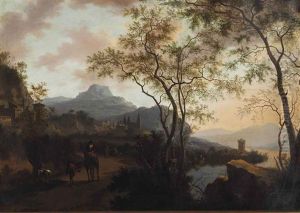 River Landscape With Travelers On Path by Jan Both