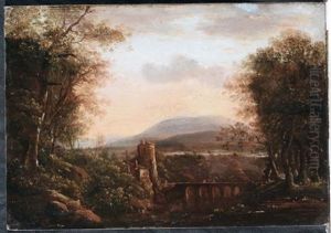 Paesaggio Con Edificio Turrito E Ponte