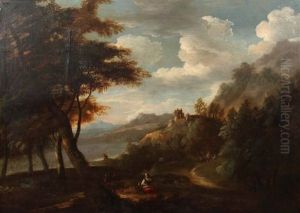 Bergige Landschaft Mit Einer Ruine Uber Dem Fluss by Jan Both