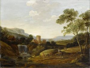 Sudliche Landschaft Mit Burg Und Wasserfall by Jan Both