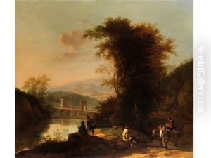 Sudliche Ideallandschaft Mit Wanderern, Ziehenden Bauern Und Einer Brucke Uber Einen Flusslauf by Jan Both