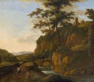 Sudliche Gebirgslandschaft Mit Wanderern Und Einem Hochgelegenen Kastell by Jan Both