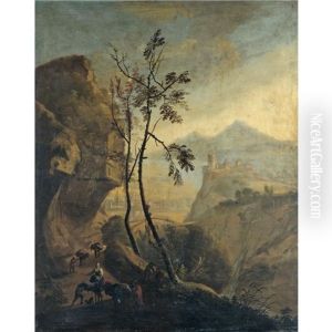 A Southern Landscape With Travellers And Their Donkeys In The Foreground by Jan Both