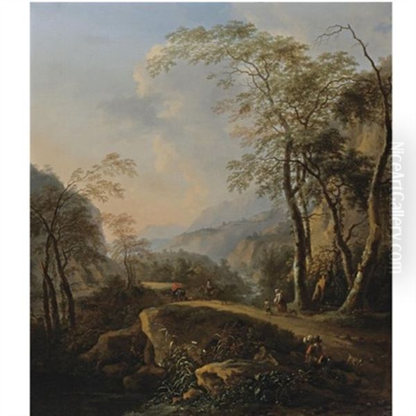 An Italianate Landscape With Horsemen And Peasants On A Path By A Gorge (in Collab. W/nicolaes Pietersz. Berchem) - view 1