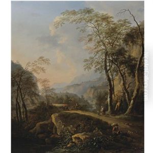 An Italianate Landscape With Horsemen And Peasants On A Path By A Gorge (in Collab. W/nicolaes Pietersz. Berchem)