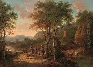 A Mountainous Landscape With Travellers On A Track By A River by Jan Both