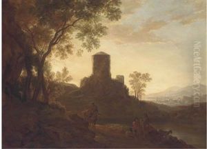 A Mountainous Wooded River Landscape With Travellers Resting On A River Bank by Jan Both