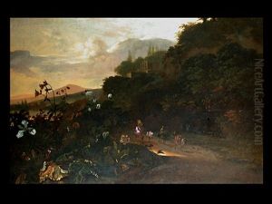 Tiefe Landschaft Mit Reitern Und Pflanzen Mit Schmetterling